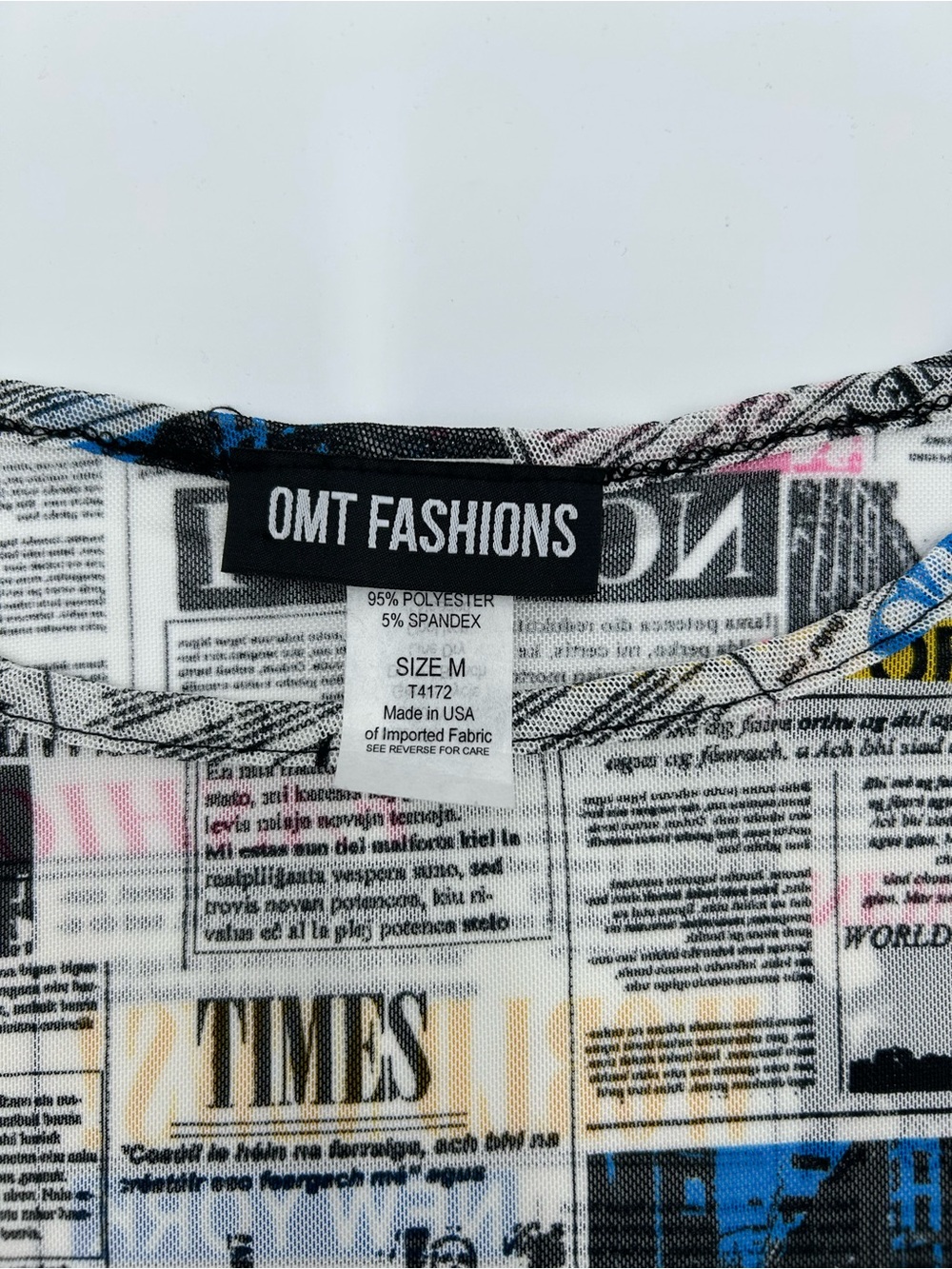 Newspaper Print Long-Sleeve Sheer Women’s Bodysuit M - Picture 2 of 7
